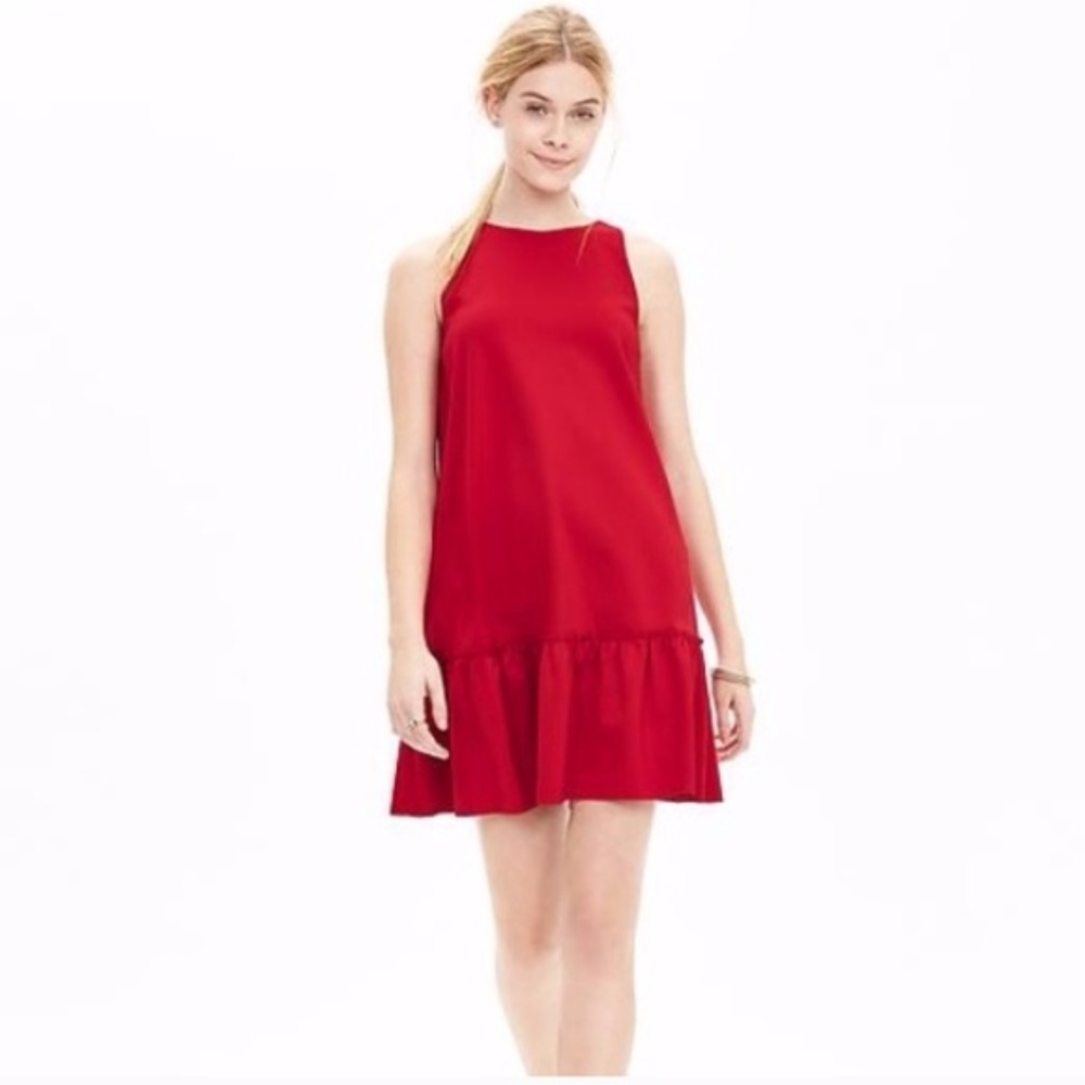 Banana Republic Red Ponte Ruffle Drop Waist Dress